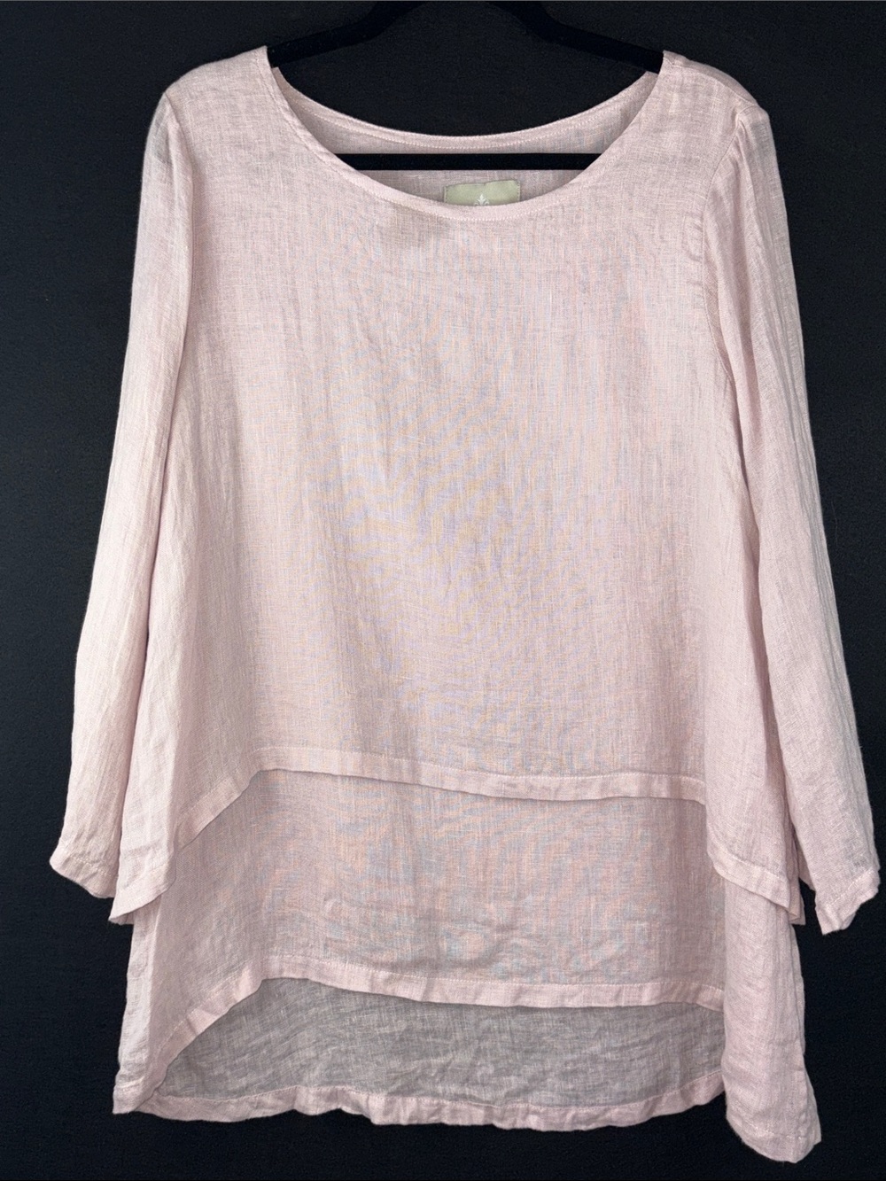 Crown Linen Light Rose Mauve Layered 100% Linen Tunic Top Soft Feminine